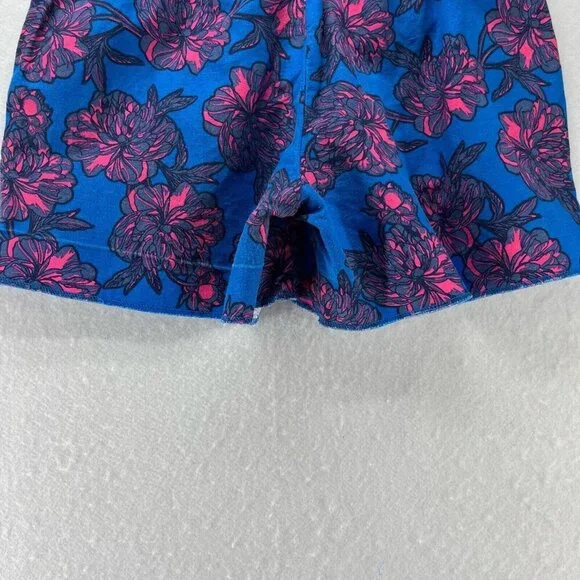 J.Crew Shorts Womens Size 4 Floral Print Elastic Waist Mini Linen Cotton Blue - Picture 7 of 11